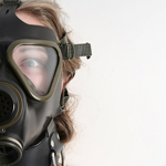 behind a gas mask
